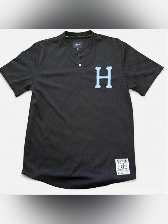 HUF Other - HUF Black Mesh Baseball Jersey with Light Blue H